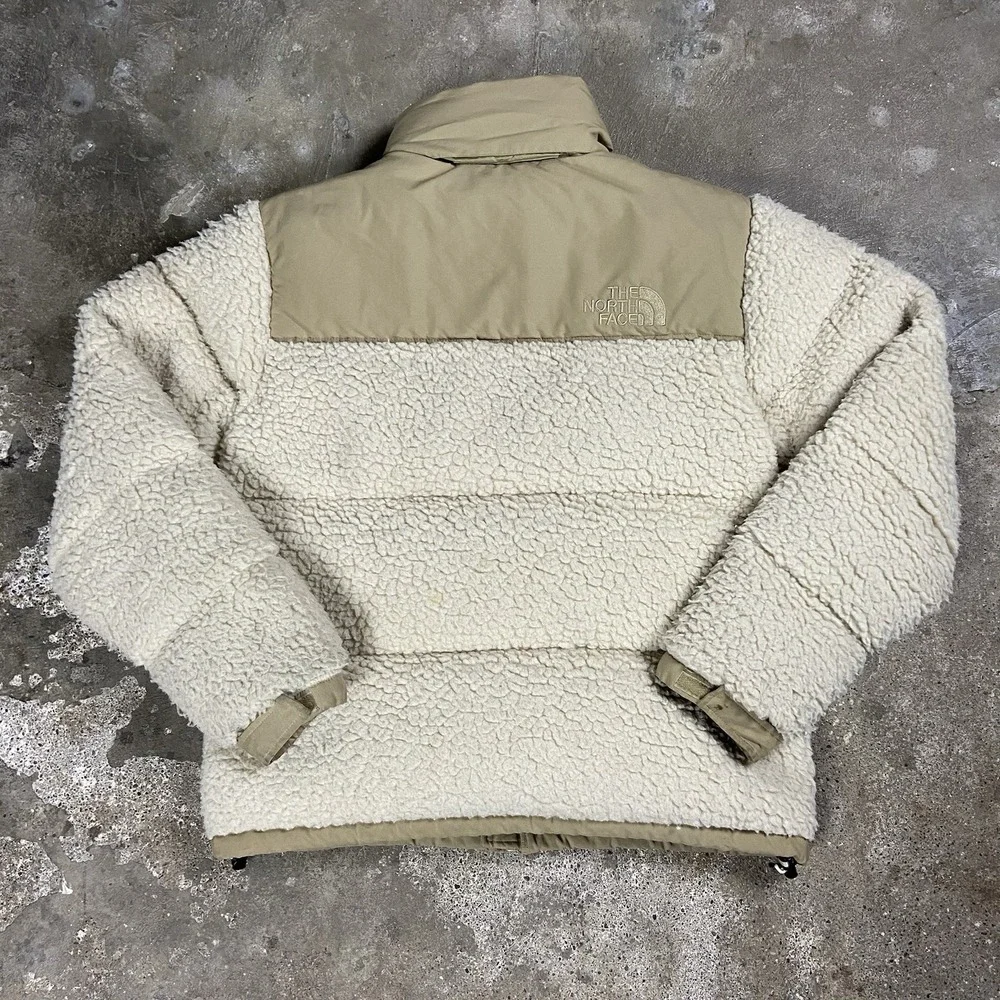 The North Face Nuptse Sherpa Puffer Jacket Size Small‎ Beige Full Zip Deep Pile